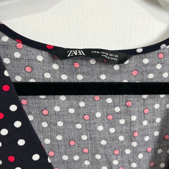Zara Short Sleeve Black Polka Dot Wrap Midi Dress Women's Size Medium - Picture 4 of 11